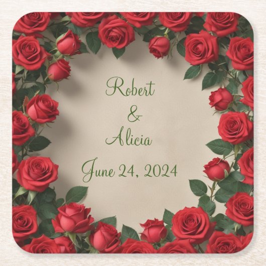 レッドローズ結婚ズ スクエアペーパーコースター (正面)