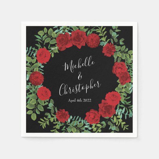 レッドローズ結婚ズ スタンダードカクテルナプキン (正面)