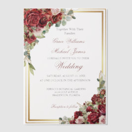 レッドローズ結婚ズ ベラム紙招待状