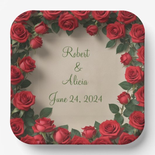レッドローズ結婚ズ ペーパープレート (正面)