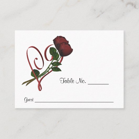 レッドローズ結婚ハートパーソナライズされた プレイスカード (正面)