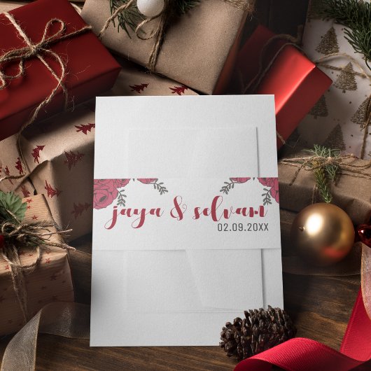 レッドローズ結婚フローラテーマ 招待状ベリーバンド