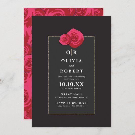 レッドローズ結婚周年記念招待状 招待状 (正面/裏面)