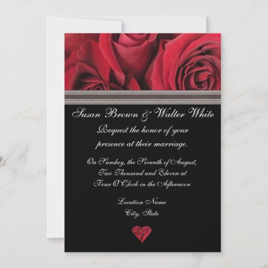 レッドローズ結婚式招待状（グレーリボン付き） 招待状 (正面)