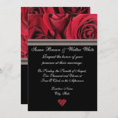 レッドローズ結婚式招待状（グレーリボン付き） 招待状 (正面/裏面)