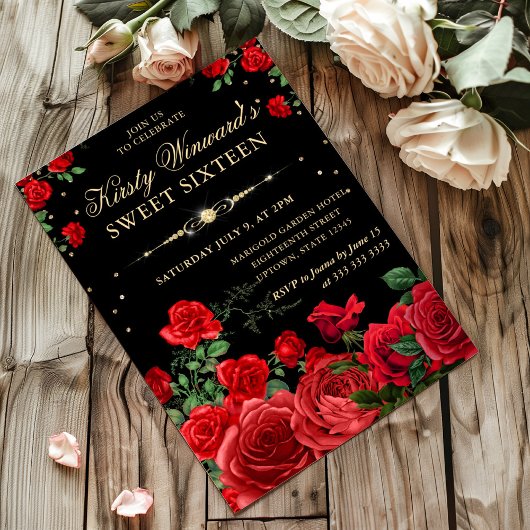 レッドローズ縁どフローラSweet sixteen 招待状
