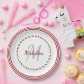 レッドローズ花の写真-イニシャルと名前 ペーパープレート (パーティー)