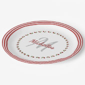 レッドローズ花の写真-イニシャルと名前 ペーパープレート (アングル)