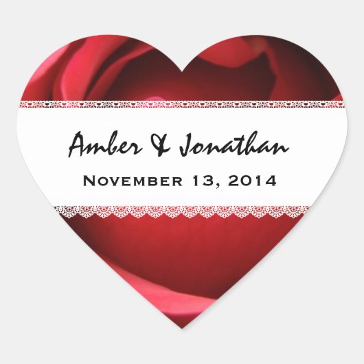 レッドローズ花びらとレースV06 ハートシール (正面)