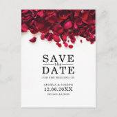 レッドローズ花びらウェディング日付を保存 案内ポストカード (正面)