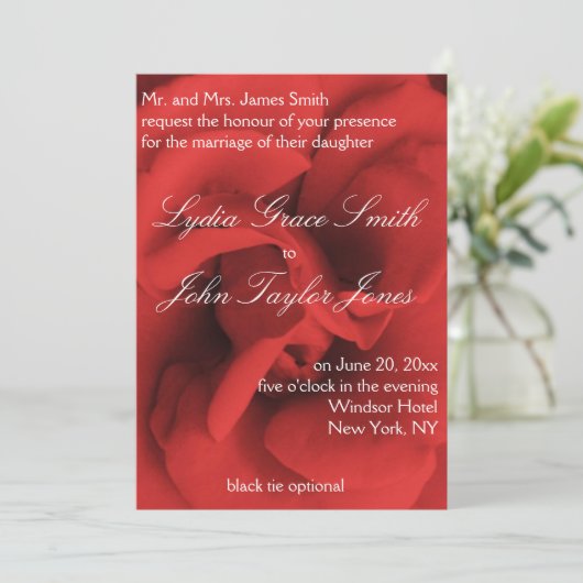 レッドローズ花びらエレガントウェディング招待状 招待状 (スタンド正面)
