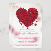 レッドローズ花びらラブハートブライダルシャワー 招待状 (正面/裏面)
