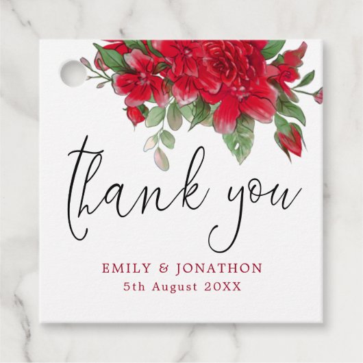 レッドローズ花模様サンキューメッセー結婚ジ フェイバータグ (正面)