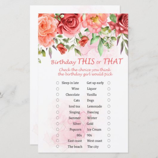 レッドローズ誕生日このゲームまたはそのゲーム (正面/裏面)