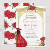 レッドローズ金ゴールドエレガントウエスタンチャロキンセアニェラ 招待状 (正面/裏面)