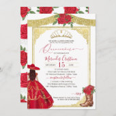 レッドローズ金ゴールドエレガントウエスタンチャロキンセアニェラ 招待状 (正面/裏面)