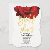 レッドローズ金ゴールドスクリプトモダントレンディーブライダルシャワー 招待状 (正面)