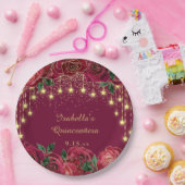 レッドローズ金ゴールドスターストリングライトスターズQuinceanera ペーパープレート (パーティー)