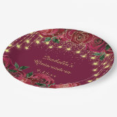 レッドローズ金ゴールドスターストリングライトスターズQuinceanera ペーパープレート (アングル)