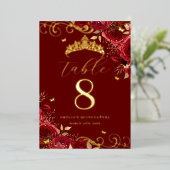 レッドローズ金ゴールドスワールキンセアニェラテーブル番号 箔招待状 (立ち正面)