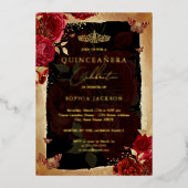 レッドローズ金ゴールドフローラバタフライティアラキンセアニェラ 箔招待状 (正面)