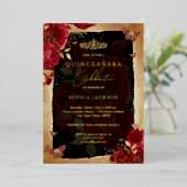 レッドローズ金ゴールドフローラバタフライティアラキンセアニェラ 箔招待状 (立ち正面)