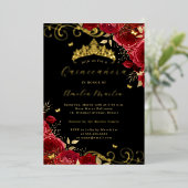 レッドローズ金ゴールドブラックフローラスワールキンセアニェラ 箔招待状 (立ち正面)