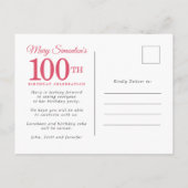 レッドローズ金ゴールドホリー100誕生日 インビテーションポストカード (裏面)