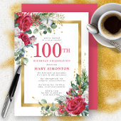 レッドローズ金ゴールドホリー100誕生日 招待状