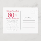 レッドローズ金ゴールドホリー80誕生日 インビテーションポストカード (裏面)