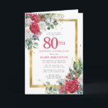 レッドローズ金ゴールドホリー80thバースデーパーティー 招待状<br><div class="desc">この80誕生日折り曲げエレガントパーティの招待状の特別な女性を敬う。80日は書大赤文字。誕生祝い後を追。ゲストの名前は赤い大文字で書かれている。残りの文字は柔らかいハト灰色。誕生祝い詳細は、赤と白のバラとホリーとユ飾ーカリのでシックな金ゴールドフレームに囲ま葉れている。デザインの間伝統的に、開いた風通しの良い植物性の葉と文字与えはバイブコンテンポラリーだ。簡単にメッセージの中にメッセージが入っカスタマイズている。</div>