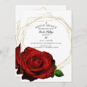 レッドローズ金ゴールド幾何学模様ブライダルシャワー 招待状 (正面/裏面)