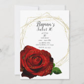 レッドローズ金ゴールド幾何学的グラムスウィート16パーティー 招待状 (正面)