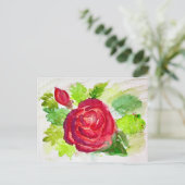 レッドローズ開花ウォーター色フローラ絵を描ズ シーズンポストカード (スタンド正面)