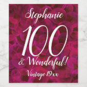 レッドローズ100と素晴らしい誕生日パーティー ワインラベル (シングルラベル)