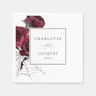 レッドローズ&こうもりハロウィン結婚ズ – ホワイト スタンダードカクテルナプキン