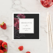 レッドローズ&こうもり結婚ハロウィーン – ブラック スタンダードカクテルナプキン (インサイチュ)