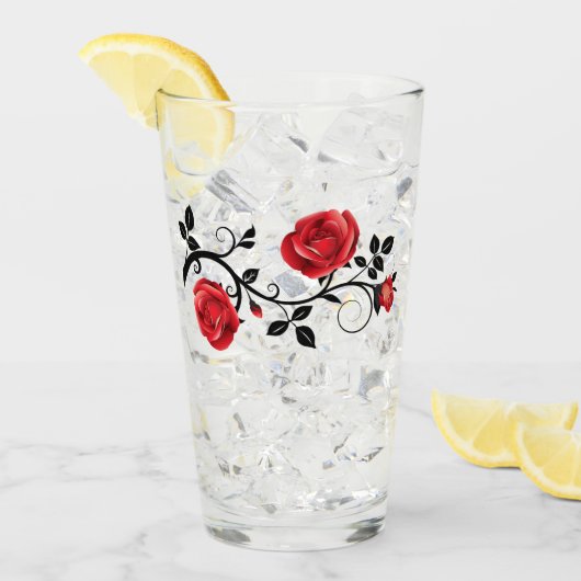 レッドローズ&つる植物グラス タンブラーグラス (アイス正面)