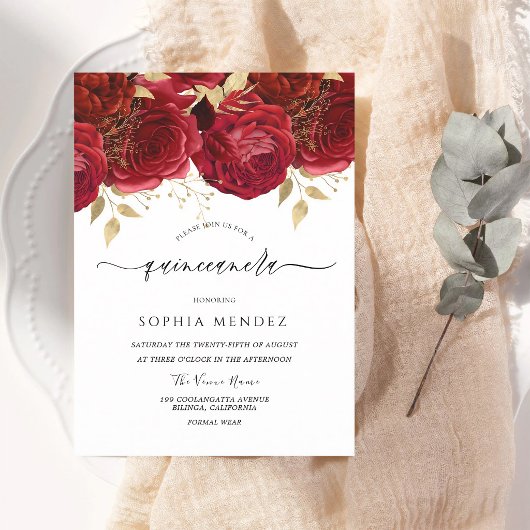 レッドローズ エレガント キンセアニェーラ パーティー 招待状