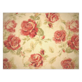 レッドローズ、クリーム、タンアンティークフローラプリント テーブルクロス (正面(横))
