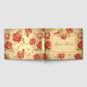 レッドローズ、クリーム、タンアンティークフローラ ゲストブック (全面)