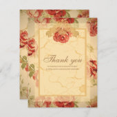 レッドローズ、クリーム、タンアンティークフローラ サンキューカード (正面/裏面)