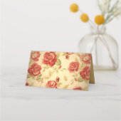 レッドローズ、クリーム、タンアンティークフローラ プレイスカード (裏面)