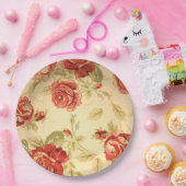 レッドローズ、クリーム、タンアンティークフローラ ペーパープレート (パーティー)