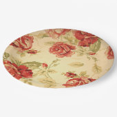 レッドローズ、クリーム、タンアンティークフローラ ペーパープレート (アングル)