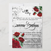 レッドローズ＆グランジ テクスチャード ウェディング招待状 招待状 (正面)