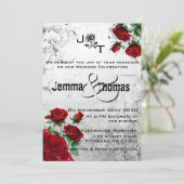 レッドローズ＆グランジ テクスチャード ウェディング招待状 招待状 (スタンド正面)