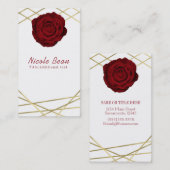 レッドローズ＆ゴールドラインのフラワー・ジオメトリック・グラマラス 名刺 (正面/裏面)