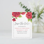 レッドローズ&シルバーグリッターセーブ・ザ・デイト 案内ポストカード (スタンド正面)