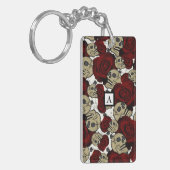 レッドローズ&スカルグレーブラックフローラゴシックホワイト キーホルダー (正面左)